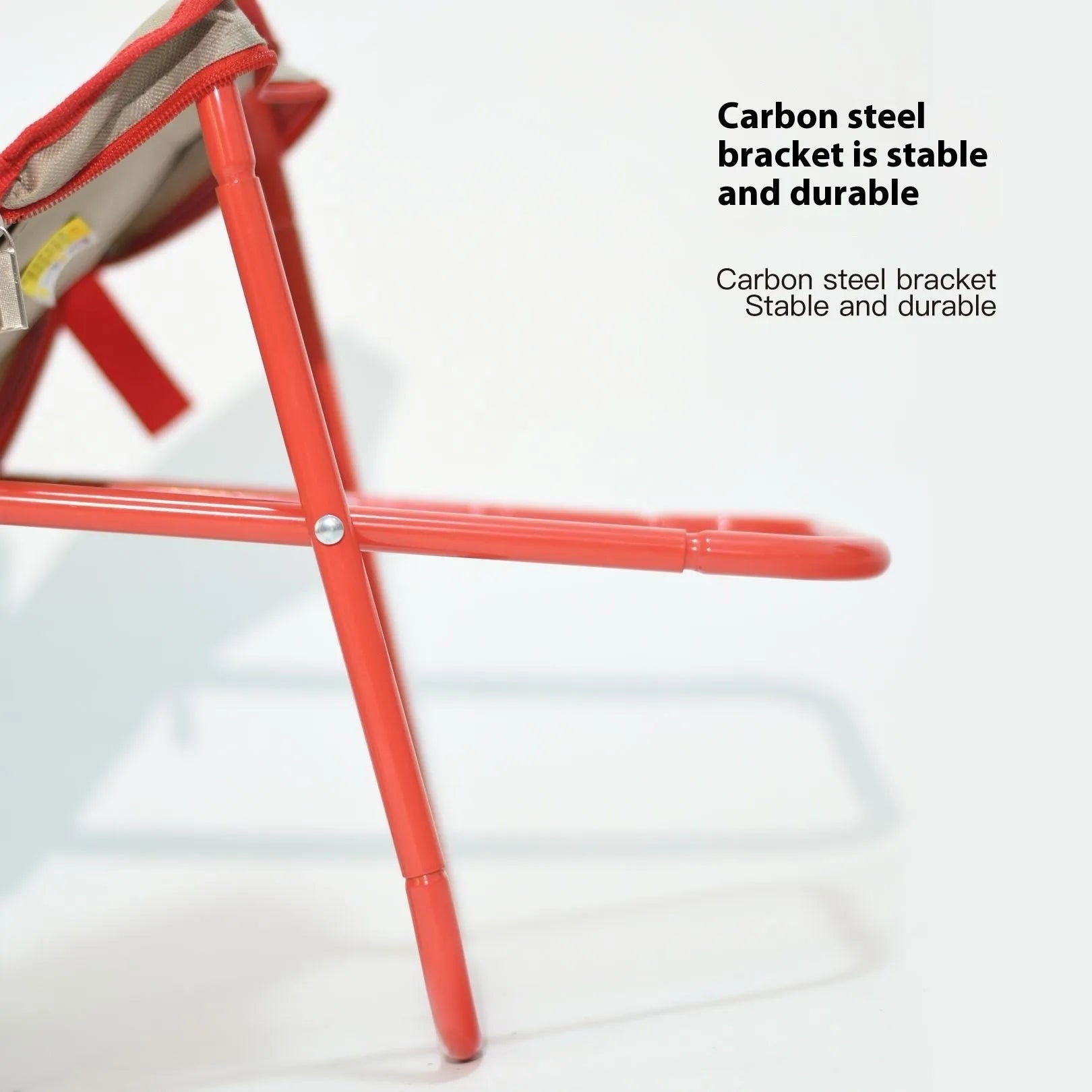 Foldable camp stool in pencil box design with oxford cloth construction shown in khaki colour