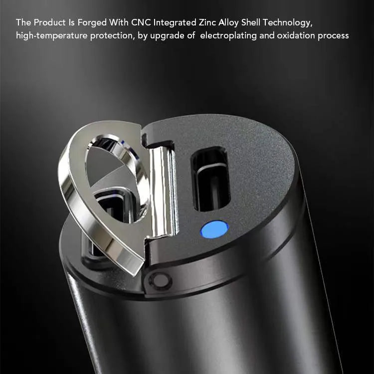 Mini 30W car cigarette lighter charger with zinc alloy housing in black colour