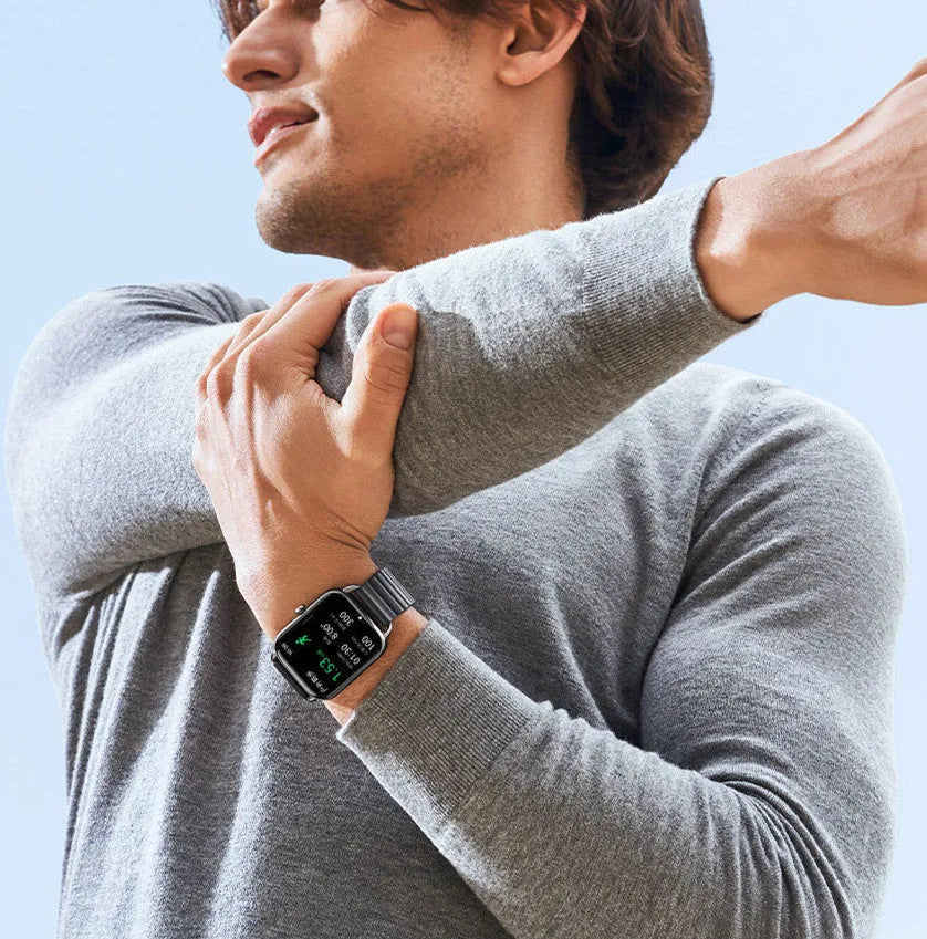 HAYLOU RS4 Plus smart sports watch with AMOLED display shown in black, champagne, or silver colour.