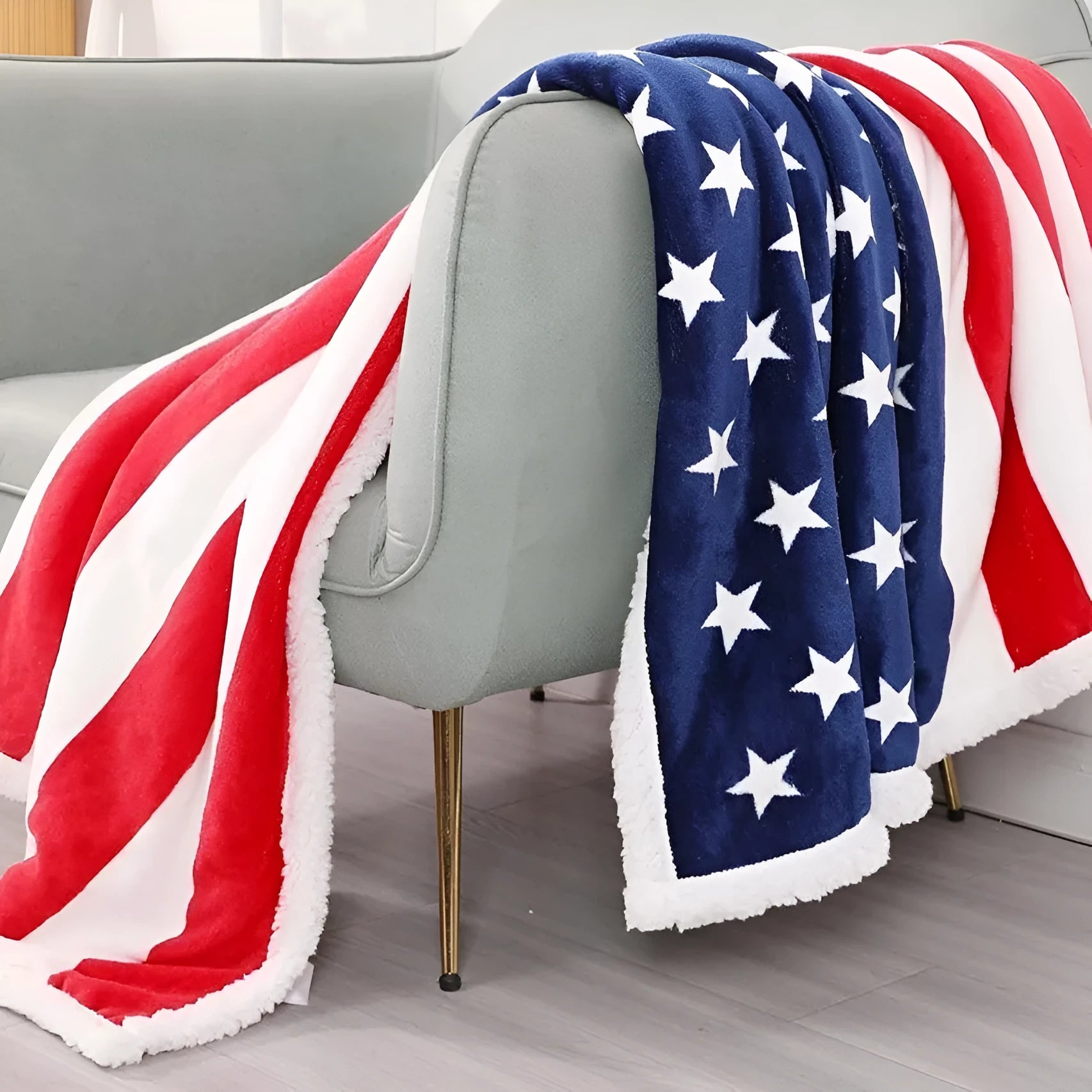 American style striped polyester fleece blanket shown in autumn colours, available in three sizes.