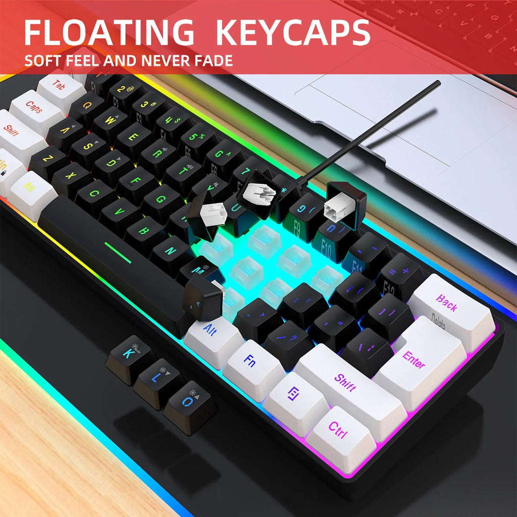 White and black wired 61-key membrane keyboard with compact 28.7cm width design