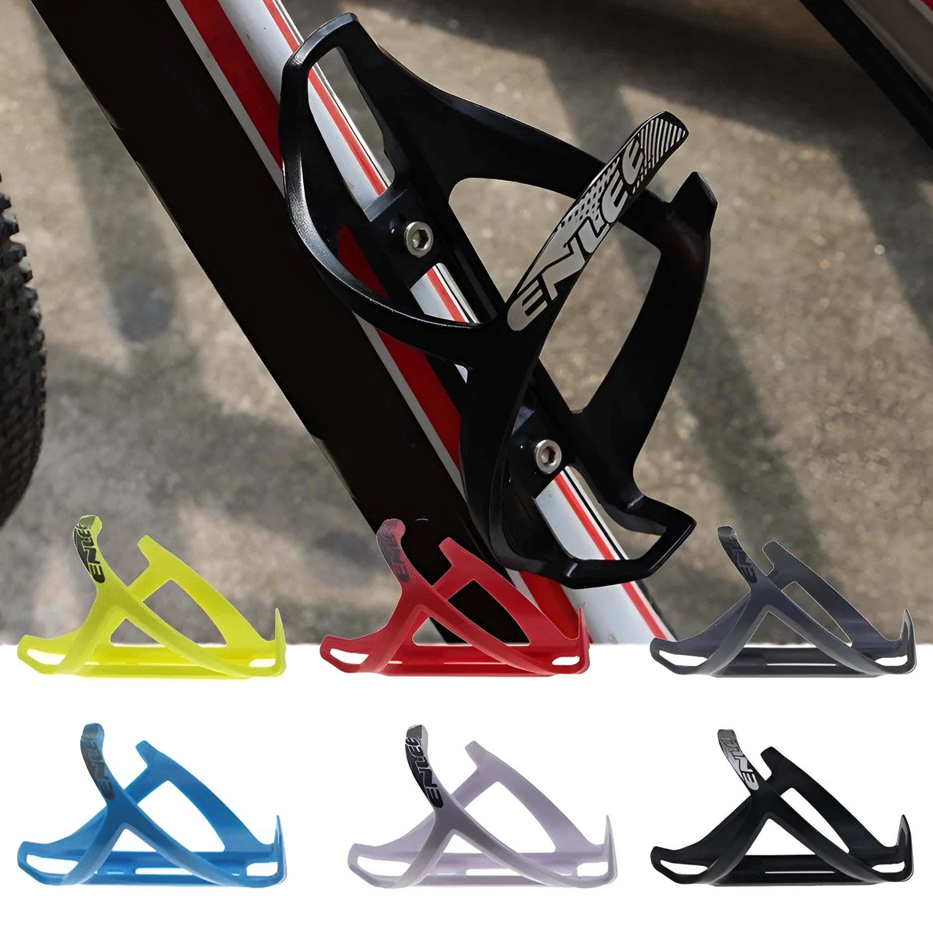 TPR plastic mountain bike water bottle cage in fluorescent yellow with PVC mounting fixtures