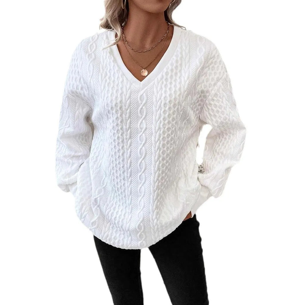 Milky white loose fit long sleeve T-shirt with 3D pattern design in polyester fabric