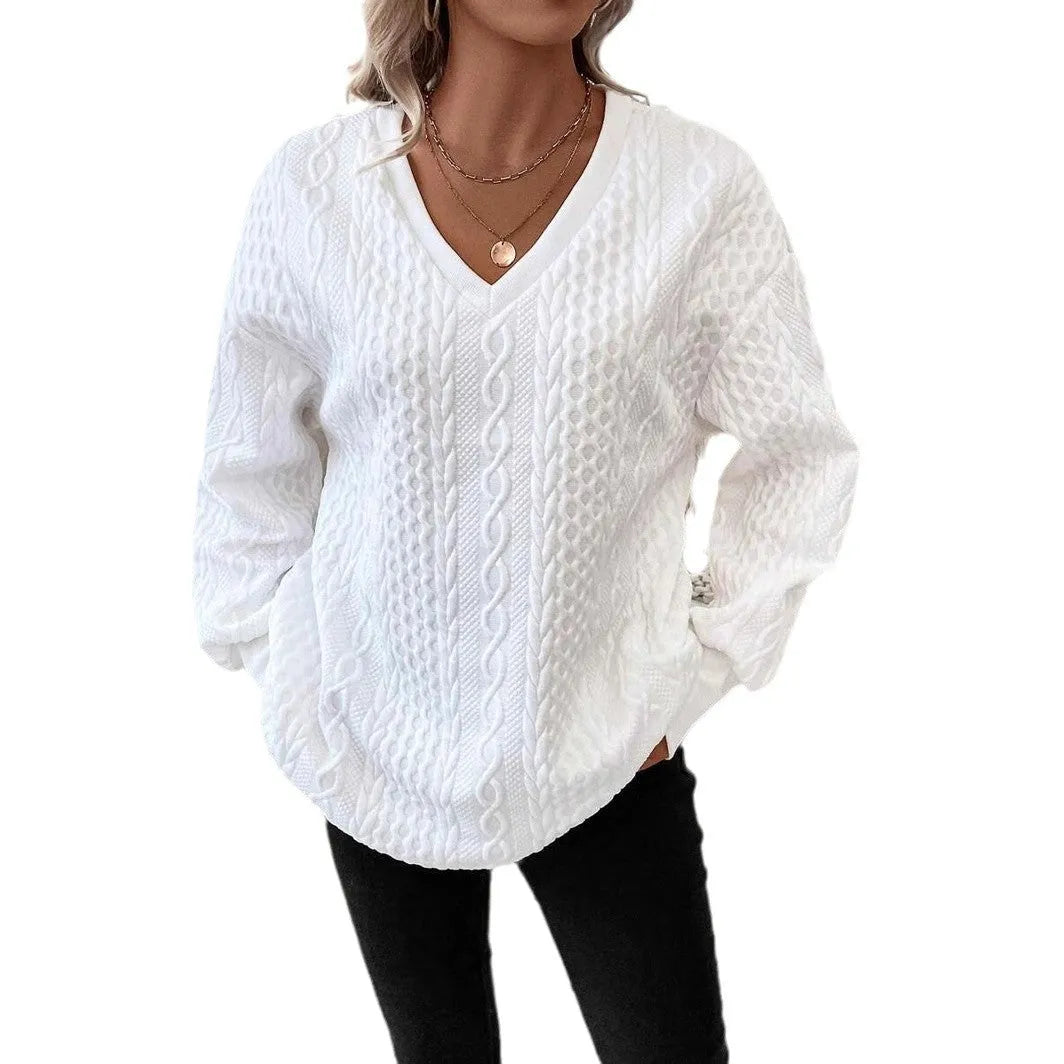 Milky white loose fit long sleeve T-shirt with 3D pattern design in polyester fabric