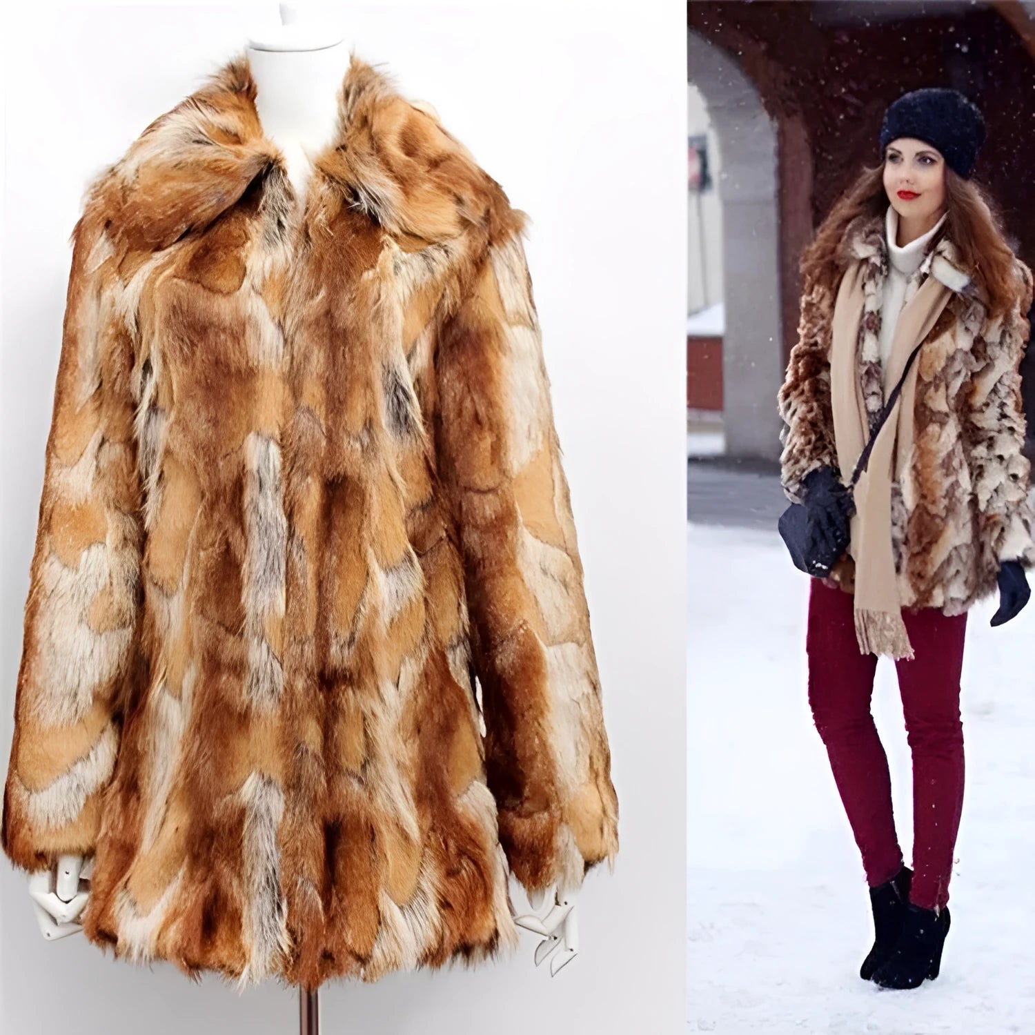 Women's tiger pattern faux fur leather jacket in street fashion style with medium length