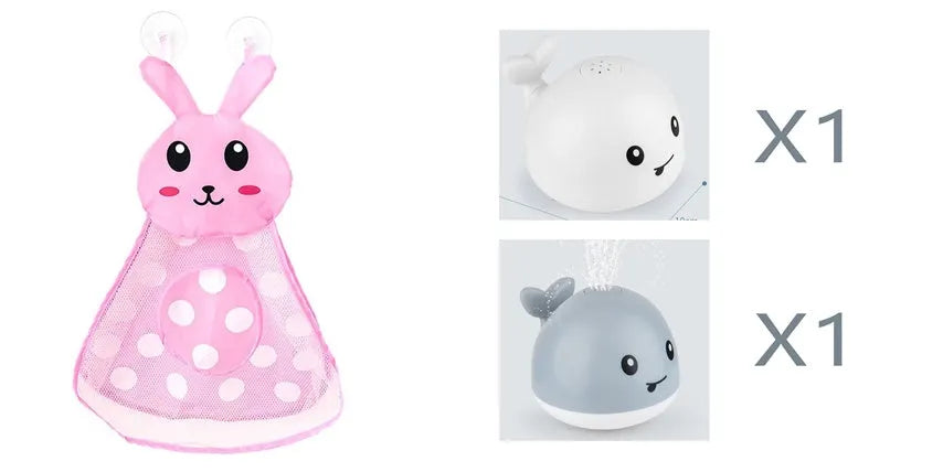 Automatic electric whale bath toy spraying water with flashing coloured lights