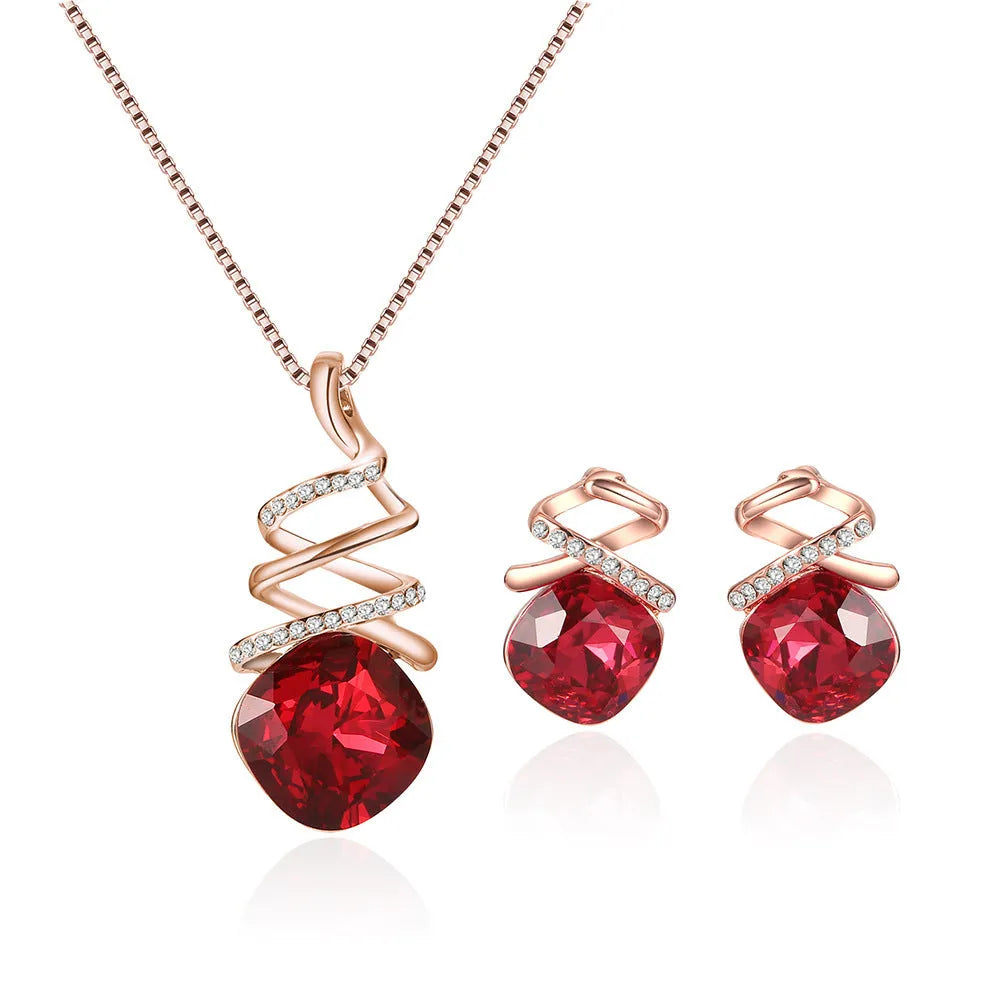 Women's alloy jewellery set with adjustable necklace and matching earrings featuring diamond processing finish