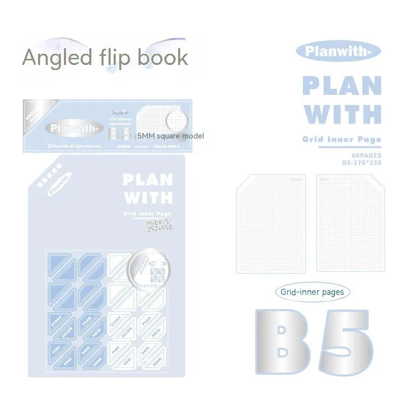 Oblique Angle Book Series Artsy Ins Style notebook in A5 or B5 size with white or plaid blue cover