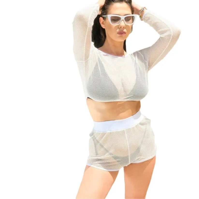 Transparent white women's beach swimsuit with breathable straps and two-piece design