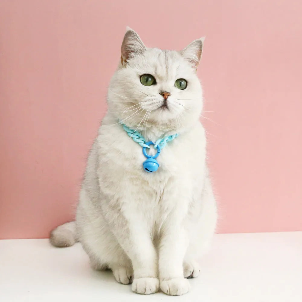 Macaron coloured chain link pet collar for cats dogs rabbits in blue pink and mixed colours