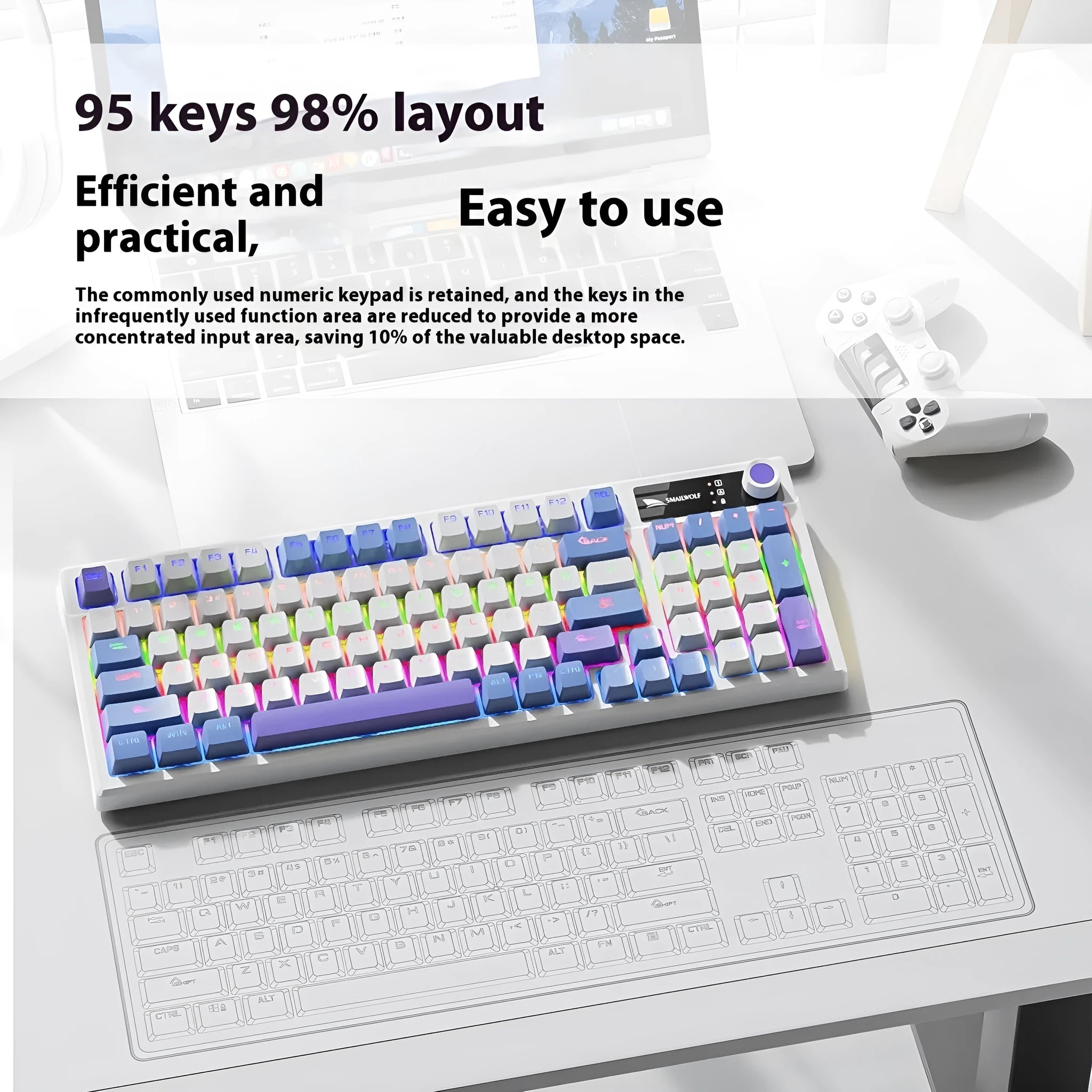 SK15 wired mechanical keyboard with volume knob in compact 75% layout for laptop gaming