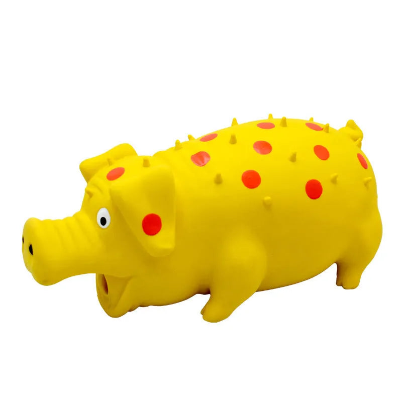 Blue latex squeaky pig dog chew toy measuring 20x10cm with textured surface