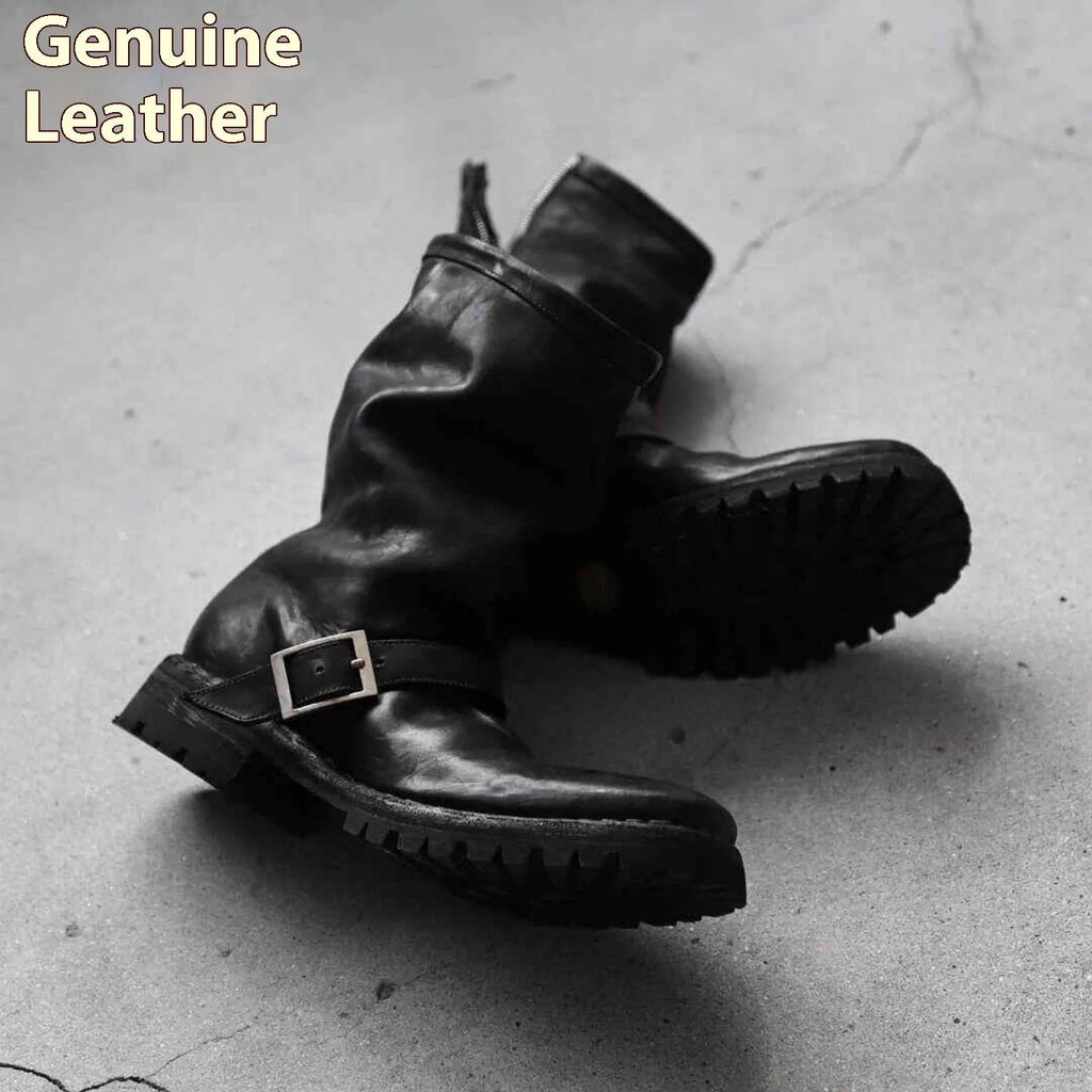 Men's black retro-style Martin boots with a side zip and round toe