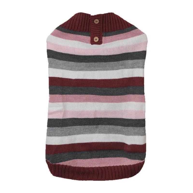 Grey acrylic dog sweater with horizontal front zipper and button pockets for small to medium breeds