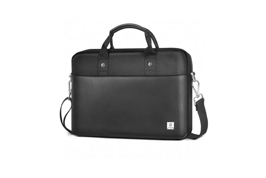 Black Oxford cloth laptop backpack with multiple front pockets and a padded computer compartment.