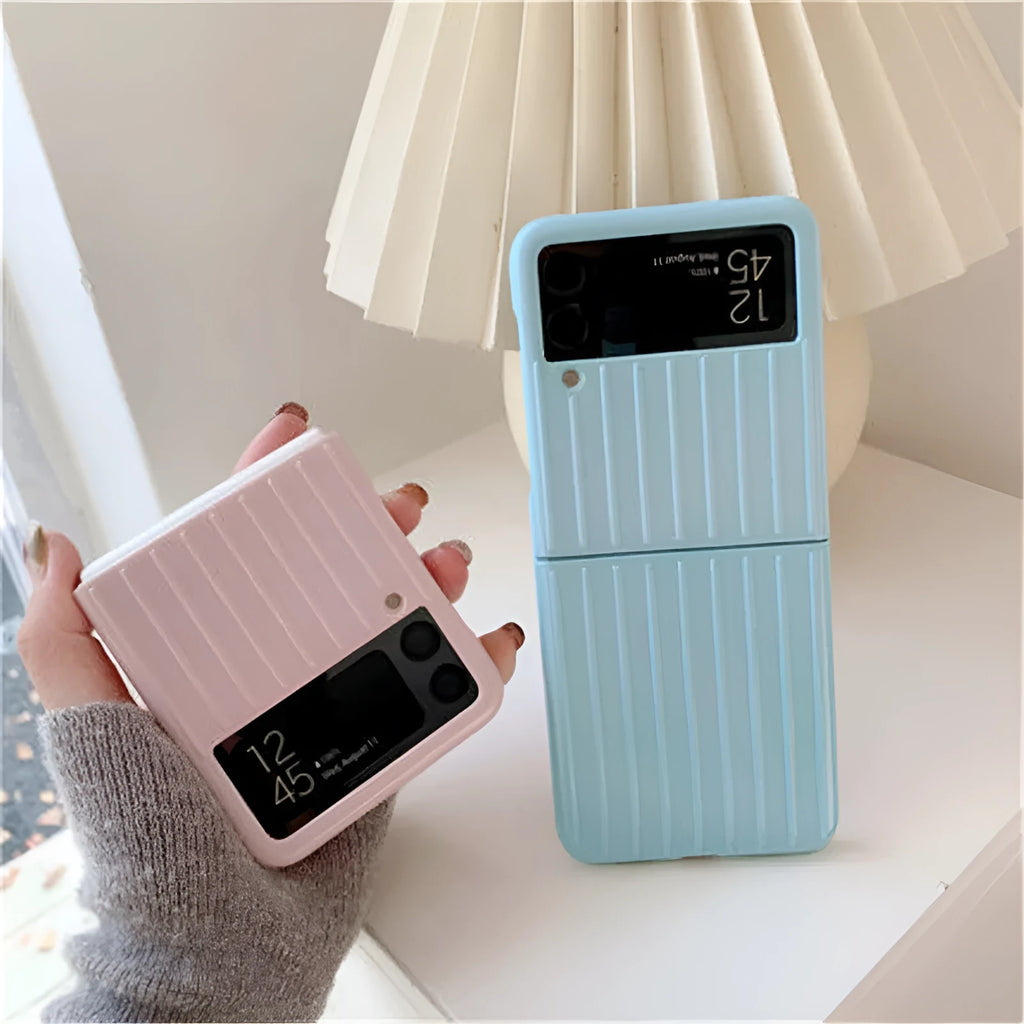 Samsung Z Flip3 ultra-thin flip case in seven colour options showing folding phone protection