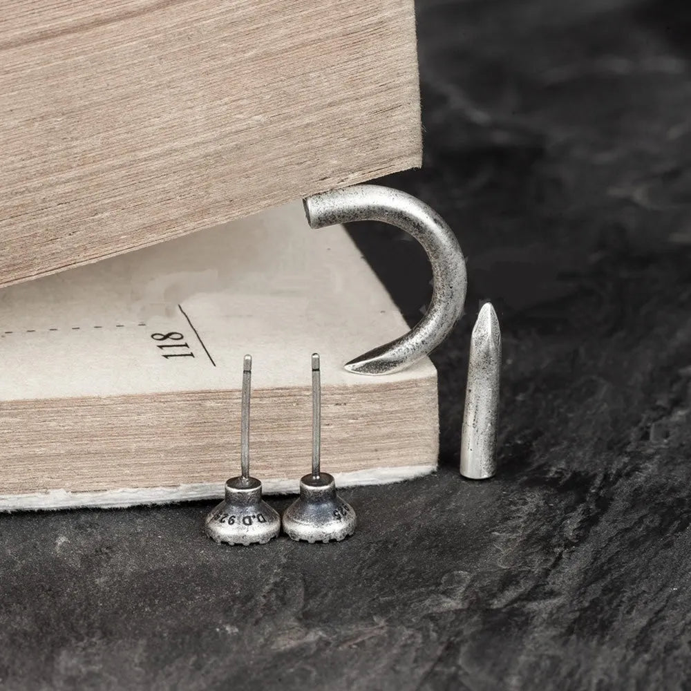 S925 sterling silver nail stud earrings in straight or curved punk retro designs