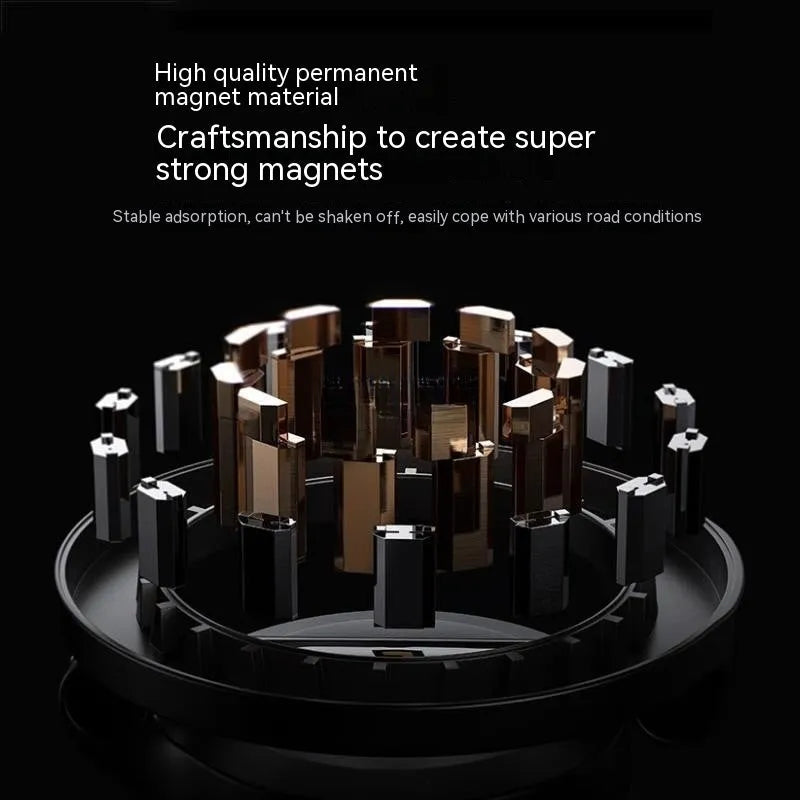 All-metal foldable magnetic car phone holder in Qian colour mounted on vehicle dashboard