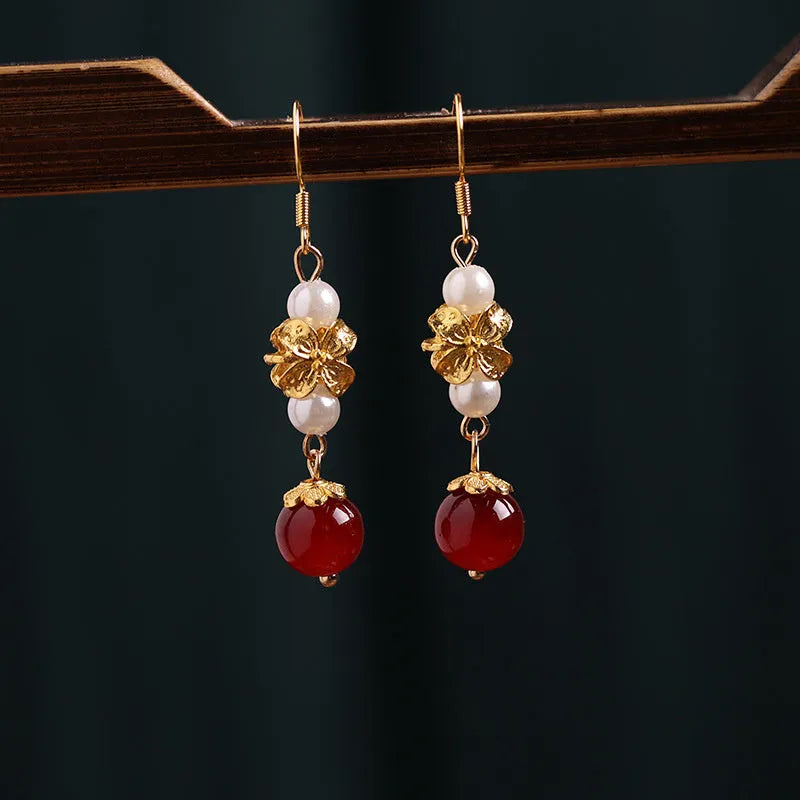 Geometric retro Han cheongsam antique earrings with electroplated alloy construction in colour 6#