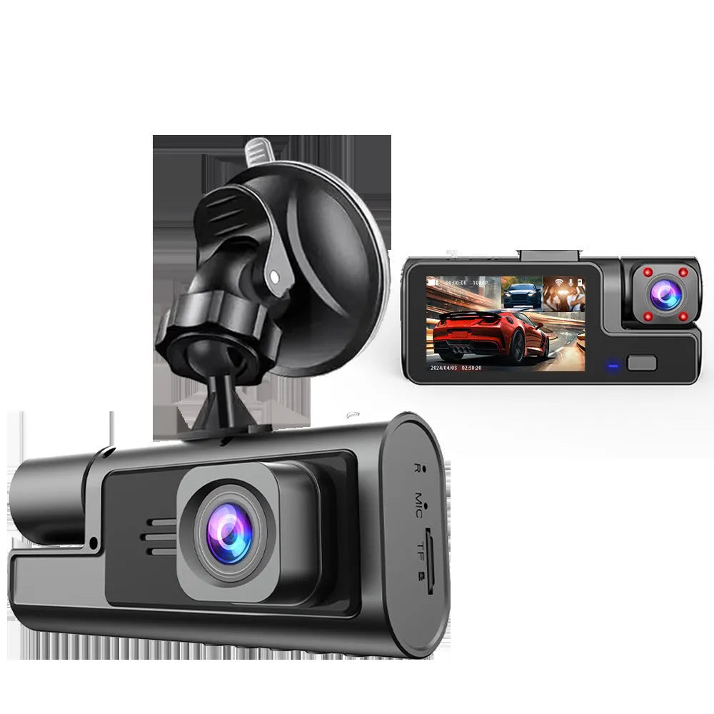 WiFi car driving recorder on a windscreen with a 2-inch screen showing a rearview camera image.