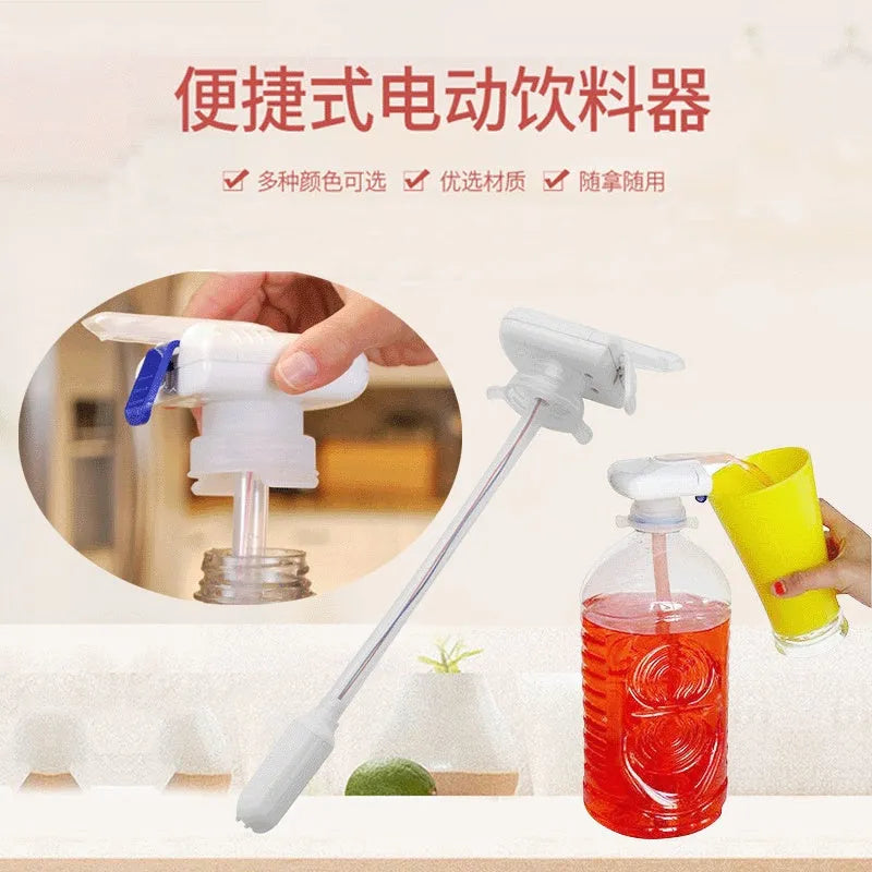 Blue and white electric pumping water device with long straw for beverage transfer