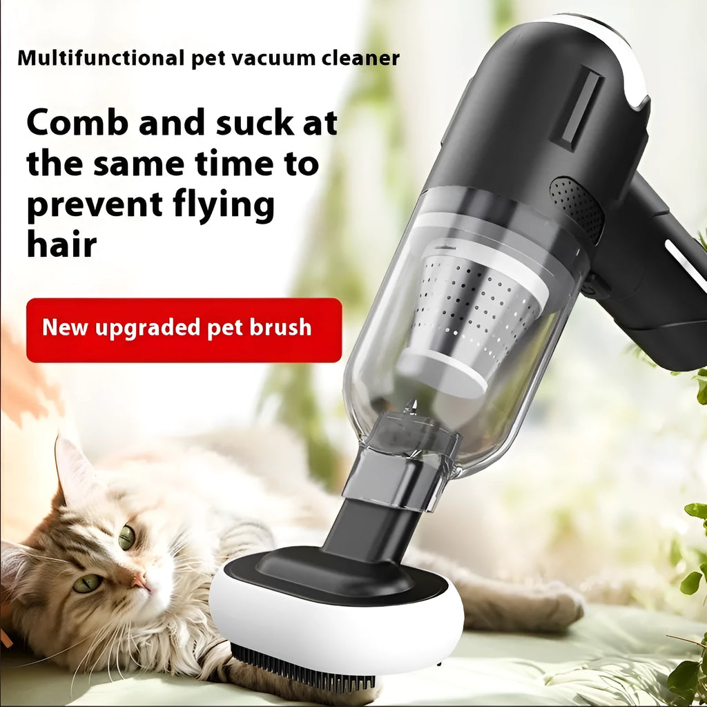 Handheld wireless pet vacuum cleaner with floor brush and nozzle attachments for cat and dog hair removal