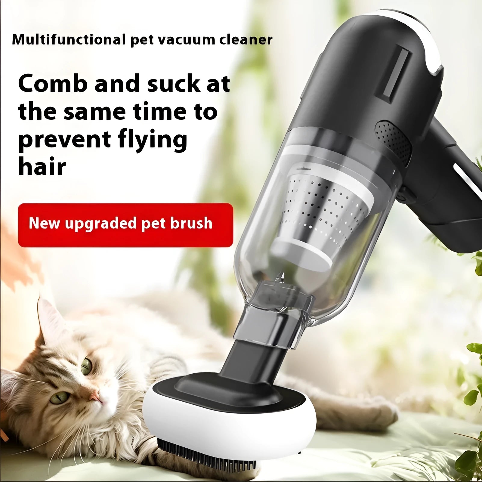 Handheld wireless pet vacuum cleaner with floor brush and nozzle attachments for cat and dog hair removal
