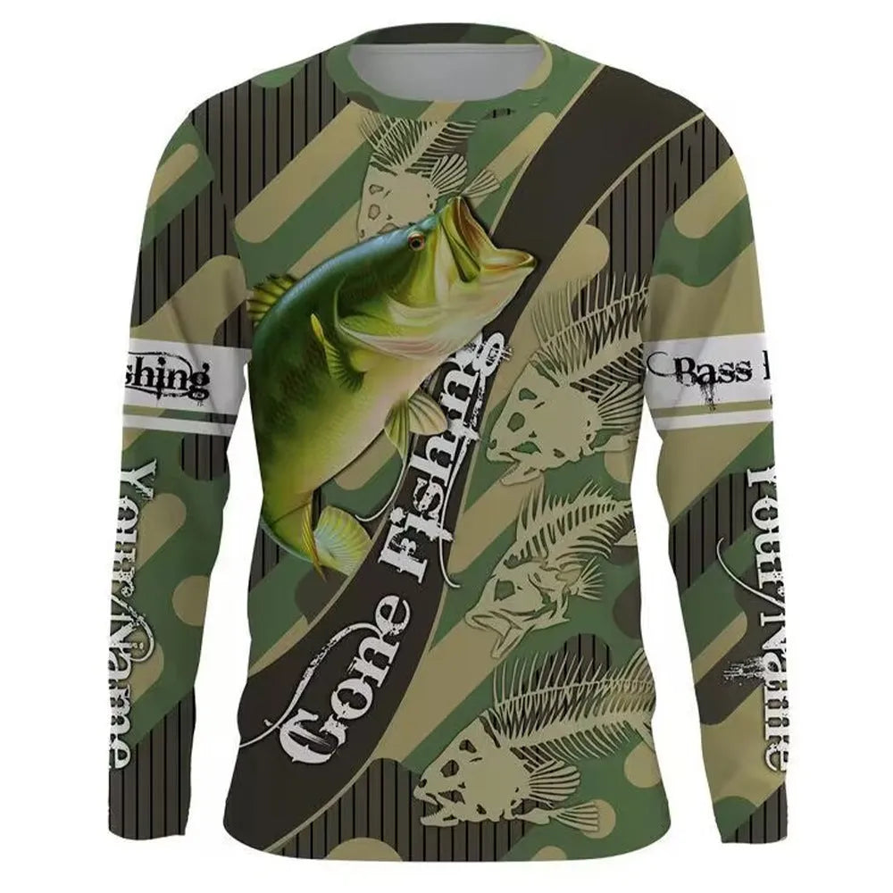 Men's grey long sleeve pullover top with an all-over colourful fish print design, round neck.