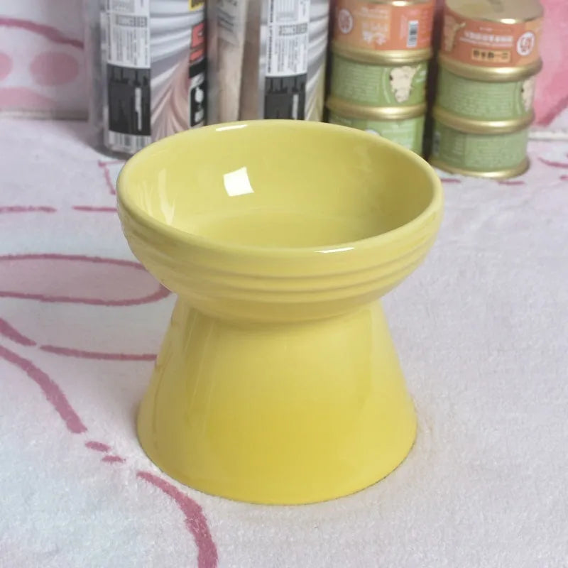 Black ceramic pet bowl with high foot neck protector for anti-tumble feeding