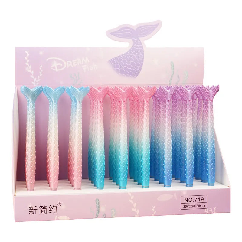 Mermaid-themed 0.38mm fine-tip gel pen with cartoon design and plastic shell