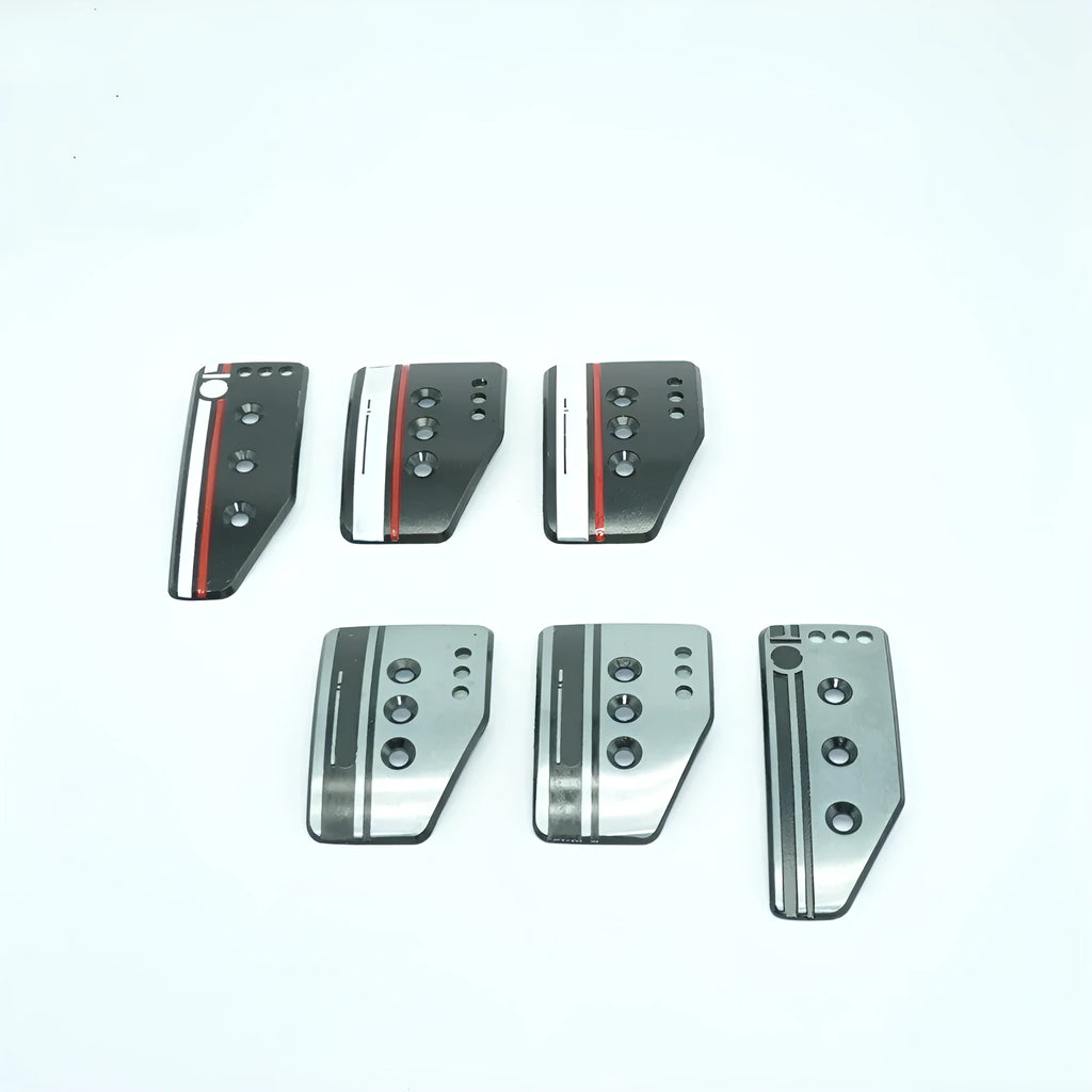 SPC manual transmission aluminium alloy pedal set for brake, accelerator, and clutch in grey or black.