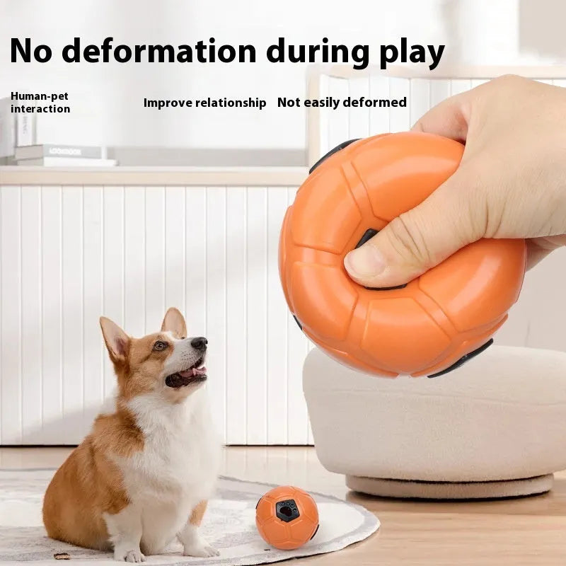 Orange and white TPR dog toy ball for chewing and teeth cleaning, shown in hollow and dental stick styles.