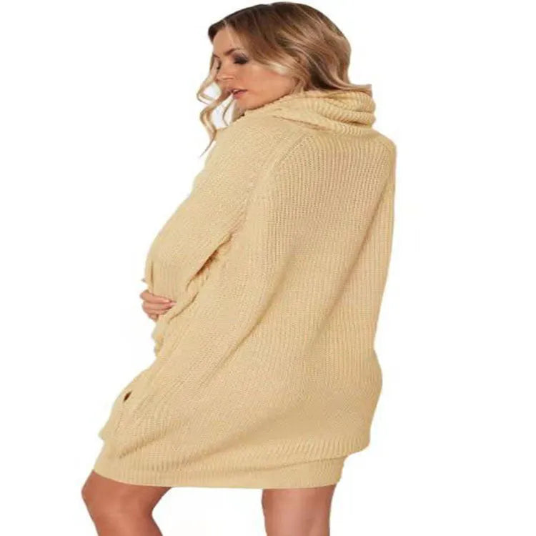 Women's apricot loose-fit pullover sweater with a chest pocket on a hanger.