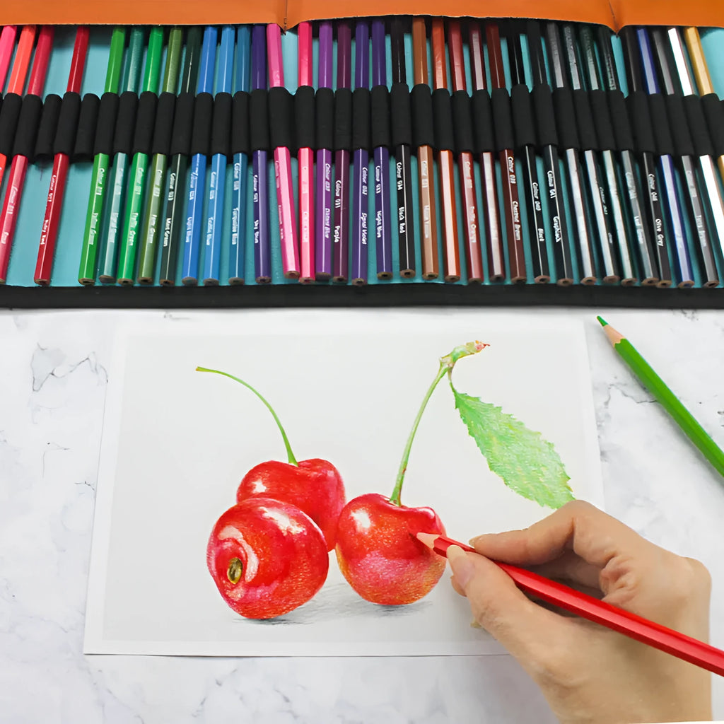 Set of 50 wooden coloured pencils with hard 3B cores in protective case for oily painting