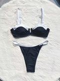 Black low waist women's bikini swimsuit briefs with split stitching detail