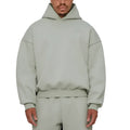 Men's grey fleece-lined cotton hoodie sweater with a wool lining and pullover design.