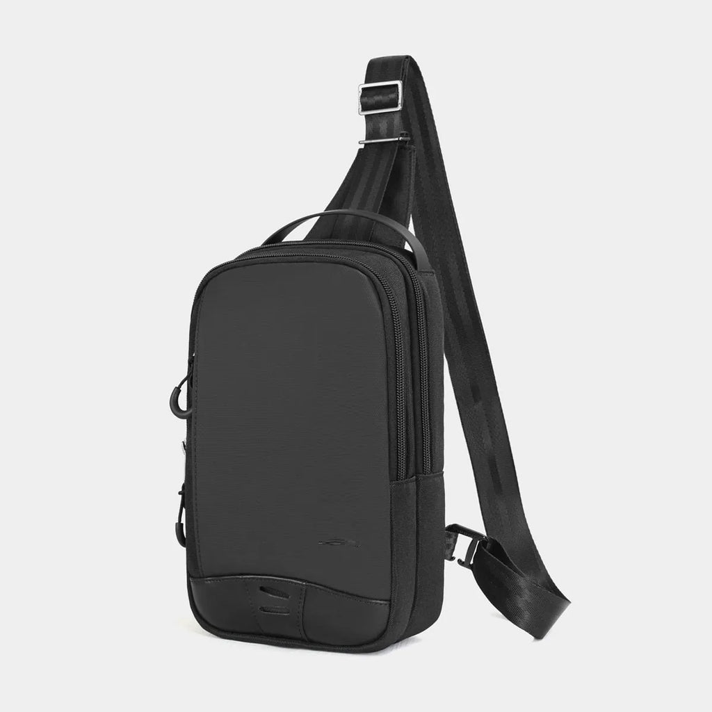 Casual black TPU camouflage chest bag with a soft handle and single shoulder strap.