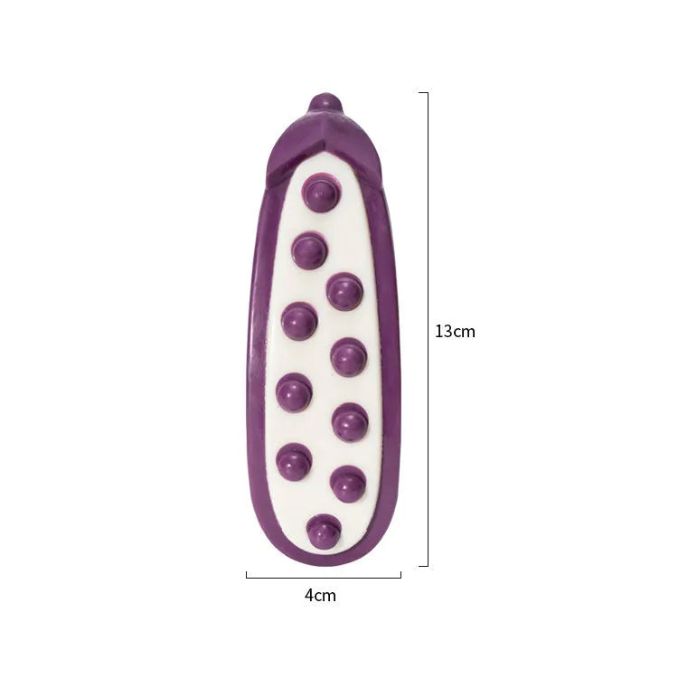 Green and purple biting-resistant meat-scented dog toy shown in large and small sizes for strong chewers
