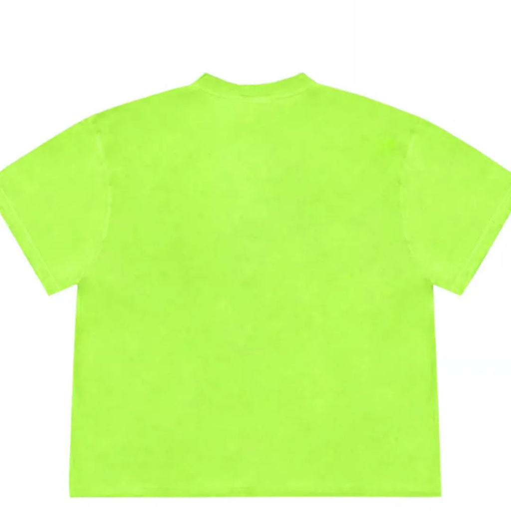 Loose fit blueberry patchwork T-shirt in ice oxygen cotton on hanger, showing floral design and short sleeves.