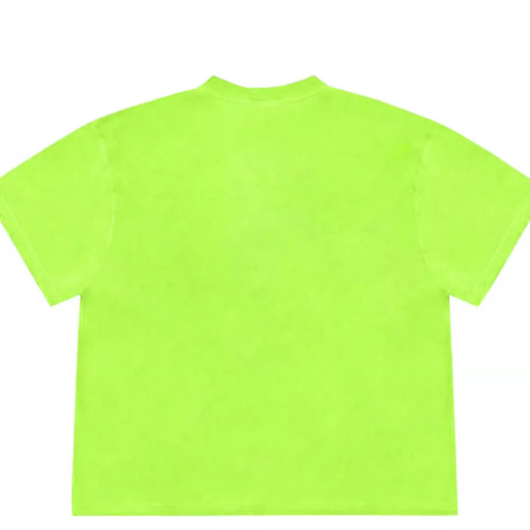 Loose fit blueberry patchwork T-shirt in ice oxygen cotton on hanger, showing floral design and short sleeves.
