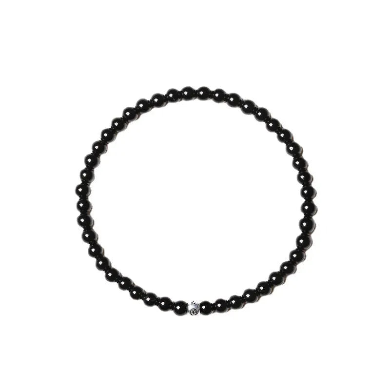 Geometric agate bracelet with 4mm round and square beads in obsidian, blue san, or black agate.
