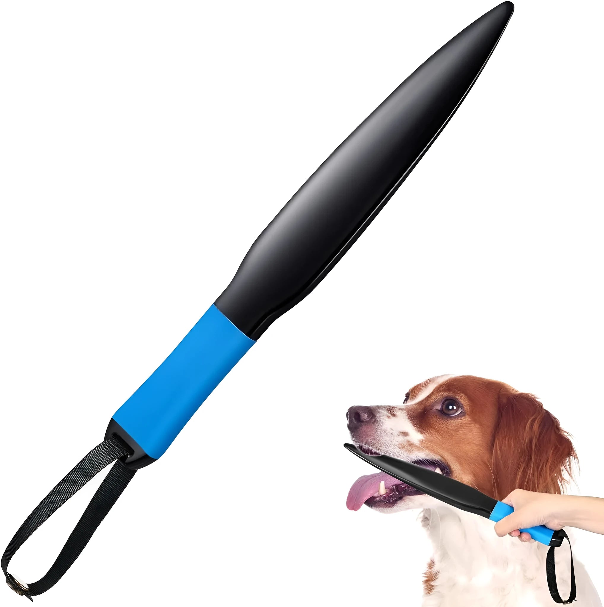 Blue handled nylon dog training break stick for small and medium breed bite control.