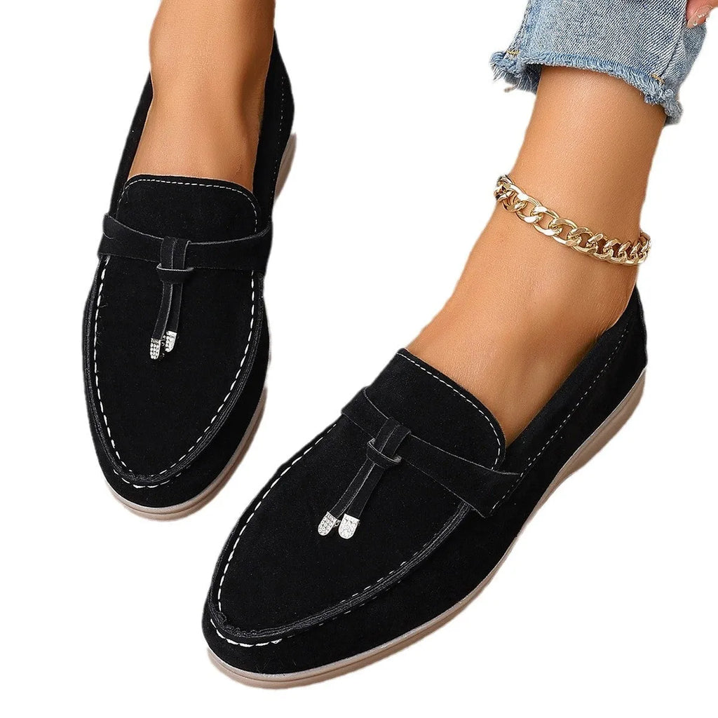 Casual canvas platform slip-on loafers in black, apricot, or brown colour