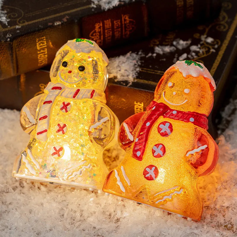 Glowing Christmas gingerbread man snowman ornament with LED light in modern simplicity style