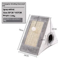 Grey and white triangular cat bed with sisal scratching posts on the sides.