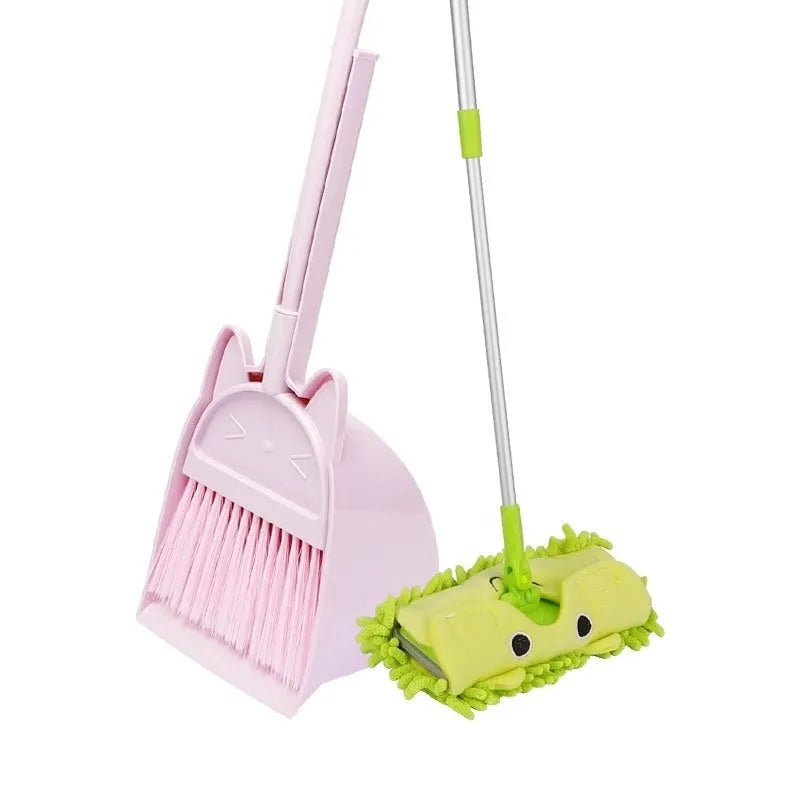 Broom and dustpan set with rotating brush head in purple, green and beige colour options