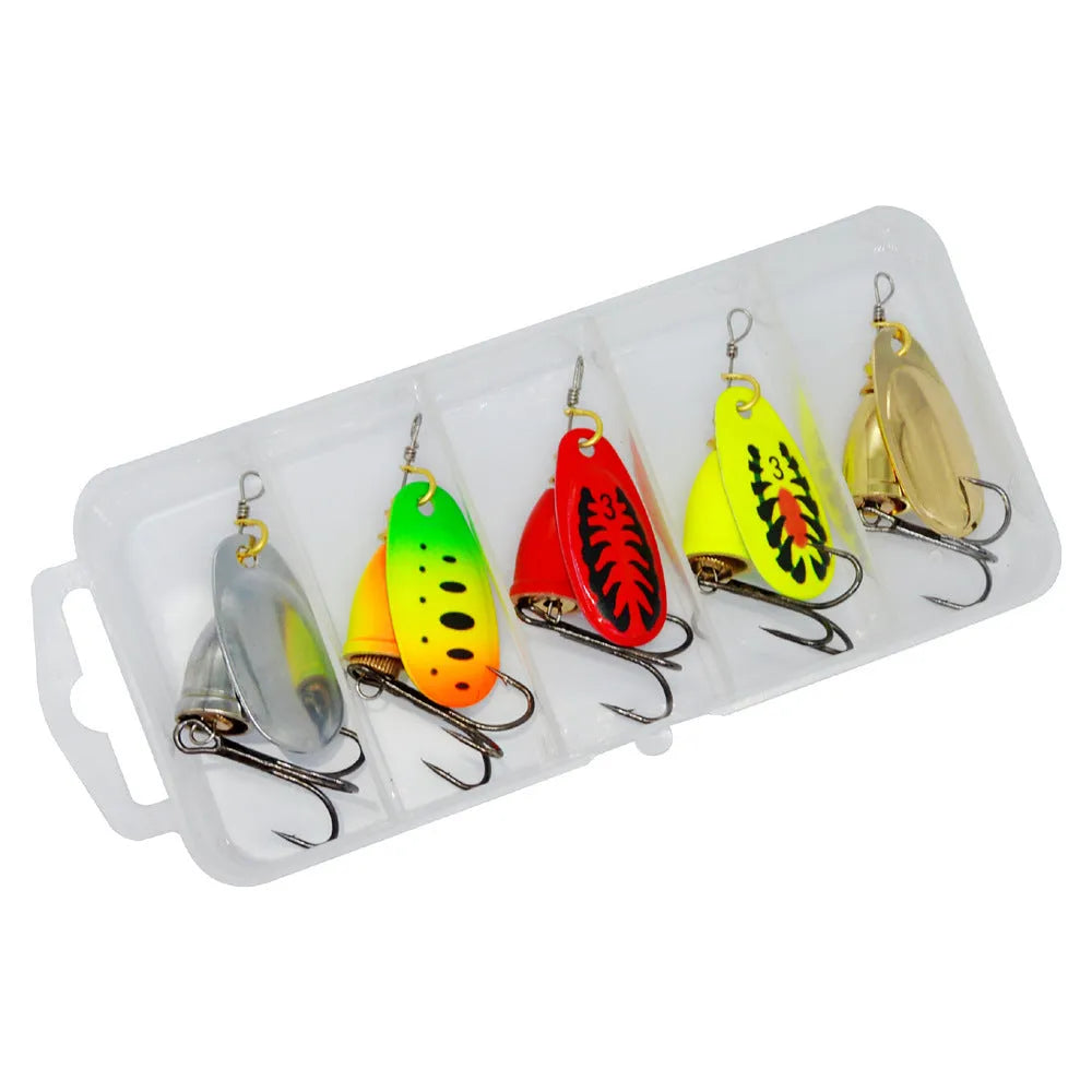 3# size metal fishing lure with a rotating sequin blade and a copper bell component in one of seven colour options.