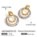 18K gold plated double layer hollow stud earrings with round geometric shape on titanium steel