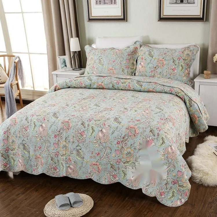 Pure cotton bedspread set with geometric pattern including bed cover and two pillowcases