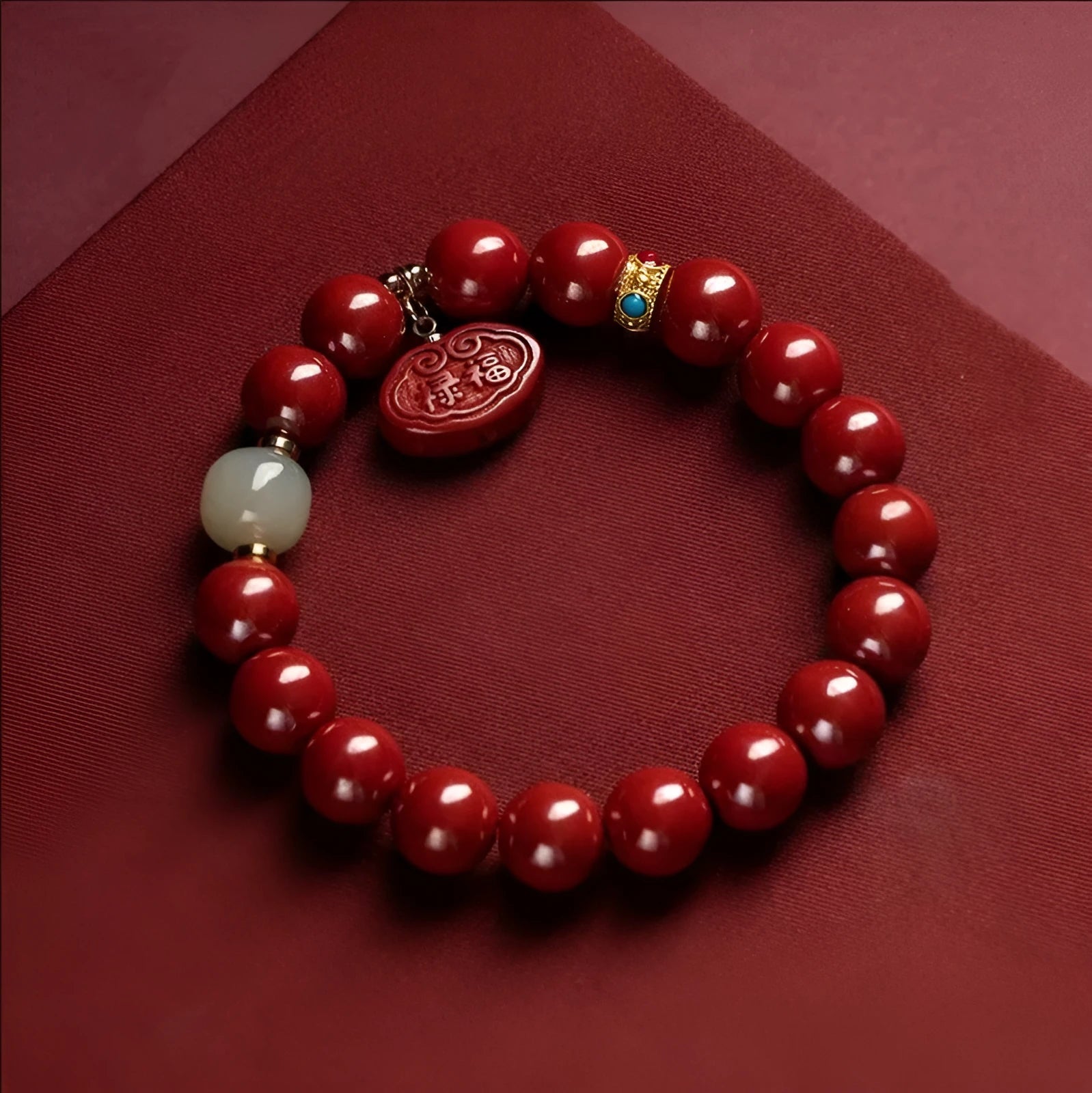 Natural cinnabar emperor sandstone bracelet with adjustable closure in 8mm or 10mm sizes